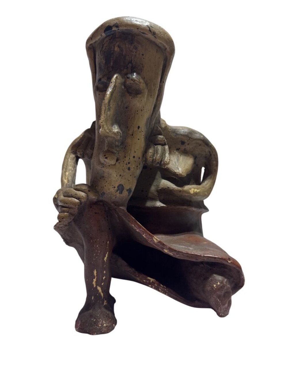 Vintage African Folk Art Resin Figure Man Woman Mask Kneeling Tribal